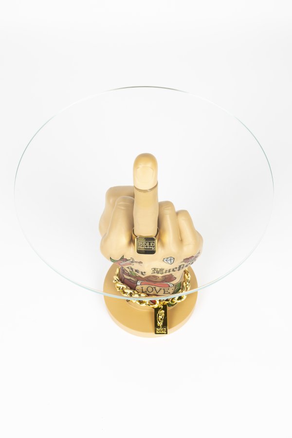 BOLD MONKEY Fother Mucker sidebord, rund - glas og guld/multifarvet harpiks (40)