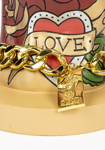 BOLD MONKEY Fother Mucker sidebord, rund - glas og guld/multifarvet harpiks (40)