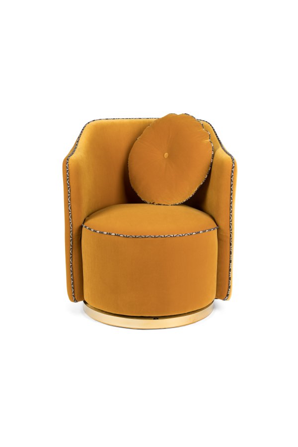 BOLD MONKEY Sassy Granny drejestol, m. armln og pude - okkergul fljl polyester og messing stl