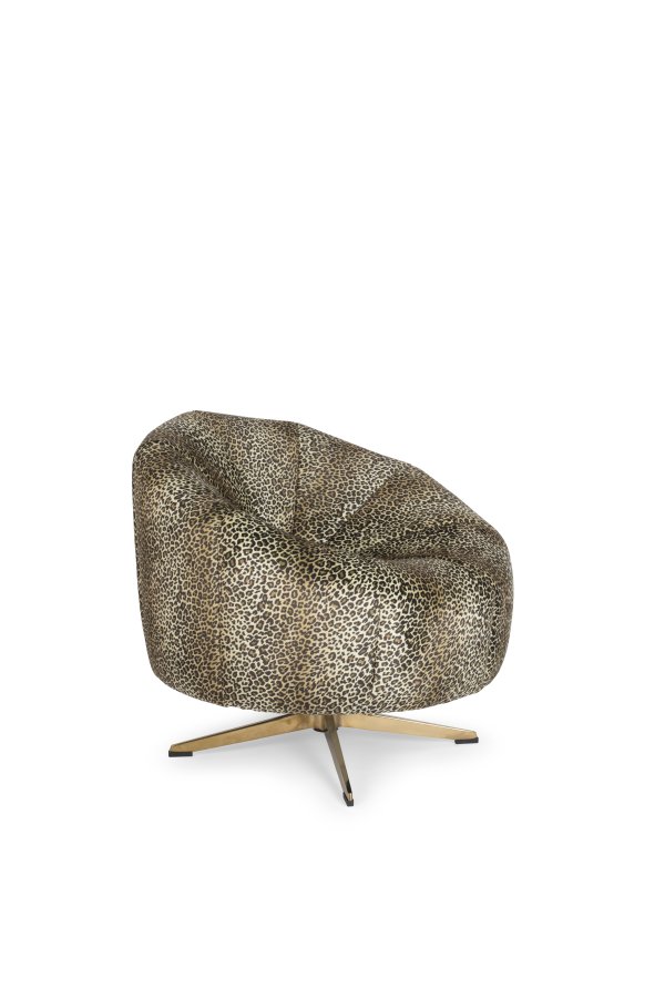 BOLD MONKEY Where The Sun Doesn't Shine drejestol - brun multifarvet panterprint polyester/guld stl