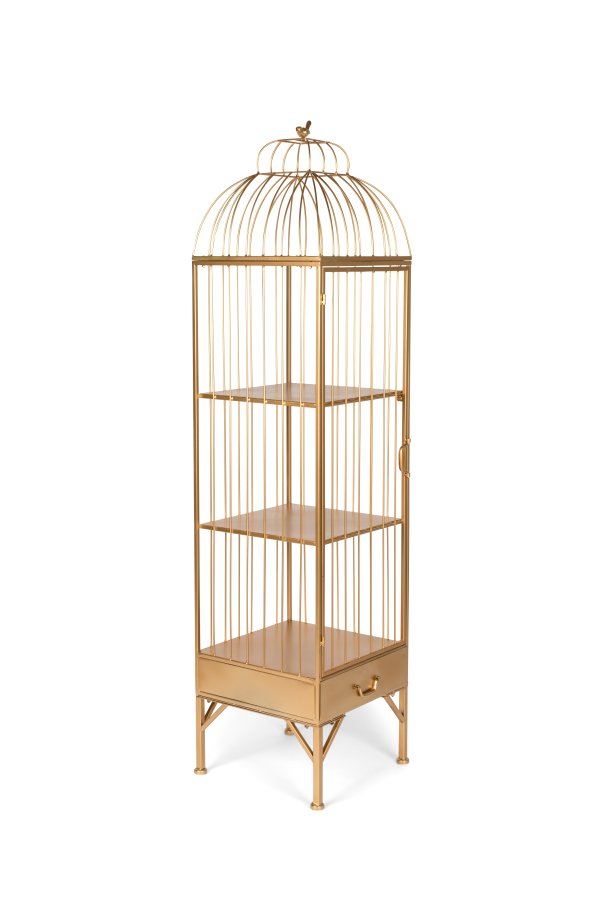 BOLD MONKEY Unlock Me skab, fuglebur design, m. 1 lge, 3 hylder og 1 skuffe - messing jern