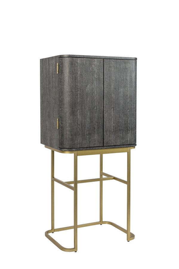 BOLD MONKEY Ava Morgana barskab, m. 2 lger, 1 skuffe, spejl - sort slangeskind PU, messing stl