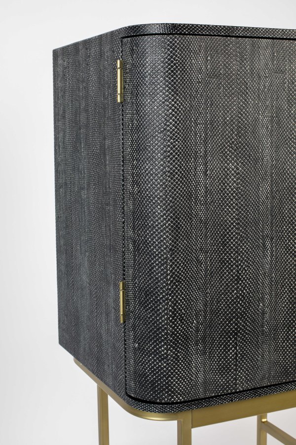 BOLD MONKEY Ava Morgana barskab, m. 2 lger, 1 skuffe, spejl - sort slangeskind PU, messing stl