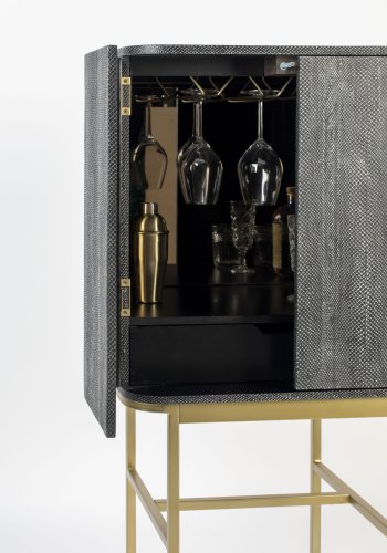 BOLD MONKEY Ava Morgana barskab, m. 2 lger, 1 skuffe, spejl - sort slangeskind PU, messing stl