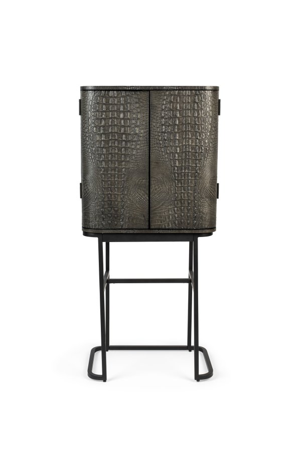 BOLD MONKEY Ava Morgana barskab, m. 2 lger, 1 skuffe, spejl - brun krokodilleskind PU, messing stl