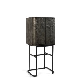 BOLD MONKEY Ava Morgana barskab, m. 2 lger, 1 skuffe, spejl - brun krokodilleskind PU, messing stl