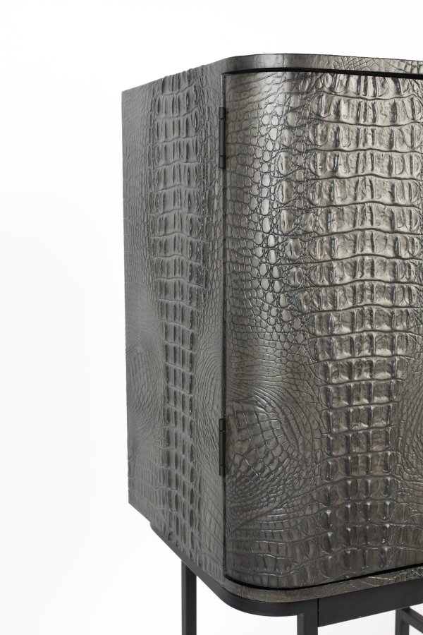 BOLD MONKEY Ava Morgana barskab, m. 2 lger, 1 skuffe, spejl - brun krokodilleskind PU, messing stl