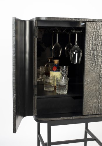 BOLD MONKEY Ava Morgana barskab, m. 2 lger, 1 skuffe, spejl - brun krokodilleskind PU, messing stl