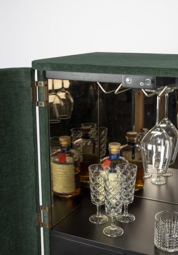 BOLD MONKEY Ava Morgana barskab, m. 2 lger, 1 skuffe, spejl - skovgrn fljl stof og messing stl