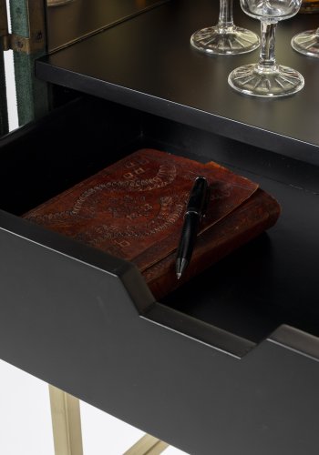 BOLD MONKEY Ava Morgana barskab, m. 2 lger, 1 skuffe, spejl - skovgrn fljl stof og messing stl