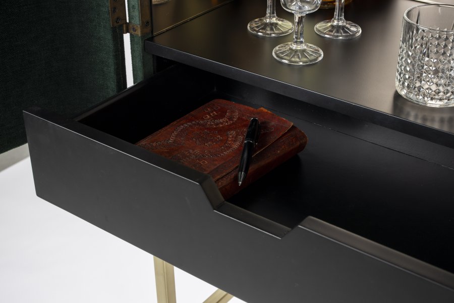 BOLD MONKEY Ava Morgana barskab, m. 2 lger, 1 skuffe, spejl - skovgrn fljl stof og messing stl