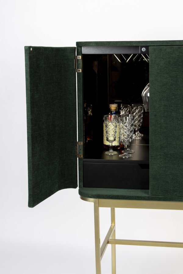 BOLD MONKEY Ava Morgana barskab, m. 2 lger, 1 skuffe, spejl - skovgrn fljl stof og messing stl