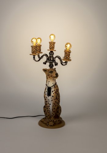 BOLD MONKEY Proudly Crowned Panther gulvlampe - sort galvanisering og brun panterprint harpiks