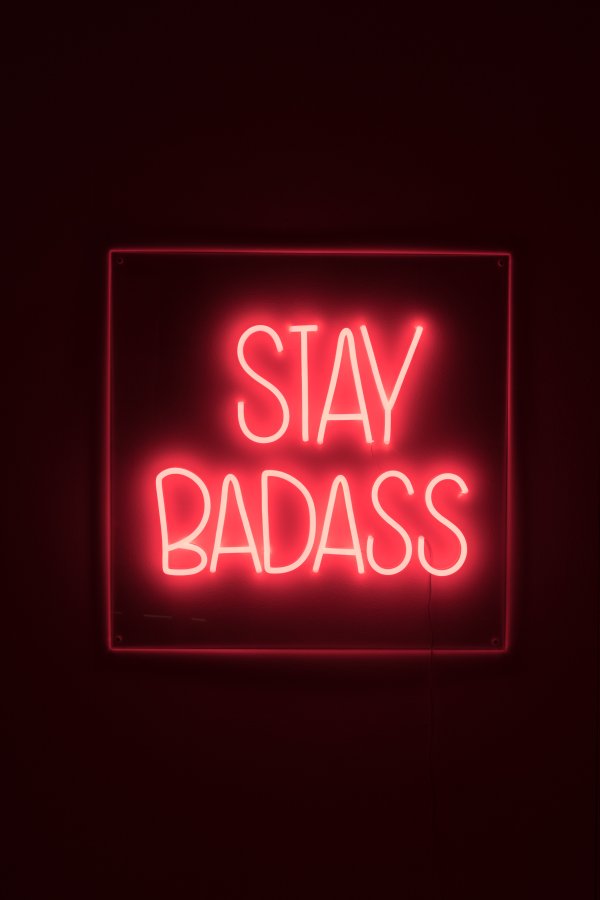 BOLD MONKEY Stay Badass LED neon lysskilt, kvadratisk - rd PVC og akryl (80x80)