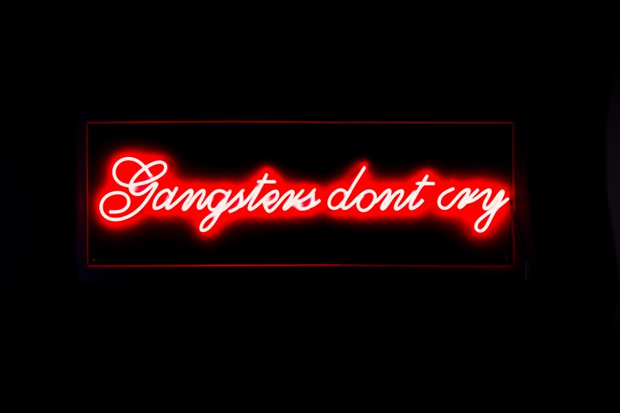 BOLD MONKEY Gangsters don't cry LED neon lysskilt, rektangulr - rd PVC og akryl (40x120)