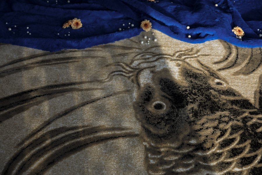 BOLD MONKEY The legend of Koi gulvtppe, rektangulr - beige/sort/gr polypropylen/decolan 160x230 