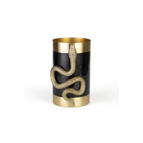 BOLD MONKEY Never Hurt A Snake vase M, rund - guld aluminium og sort emalje (H:26)