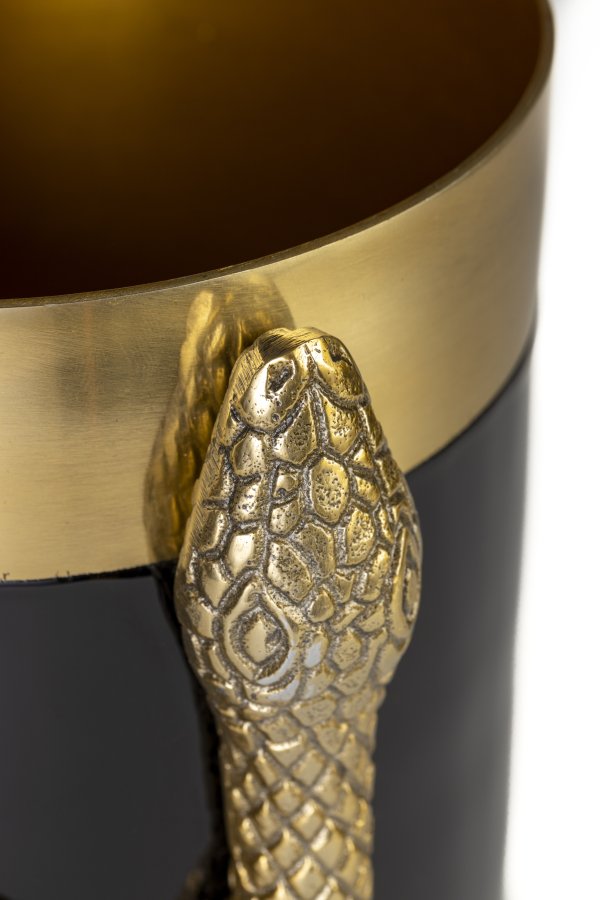 BOLD MONKEY Never Hurt A Snake vase M, rund - guld aluminium og sort emalje (H:26)