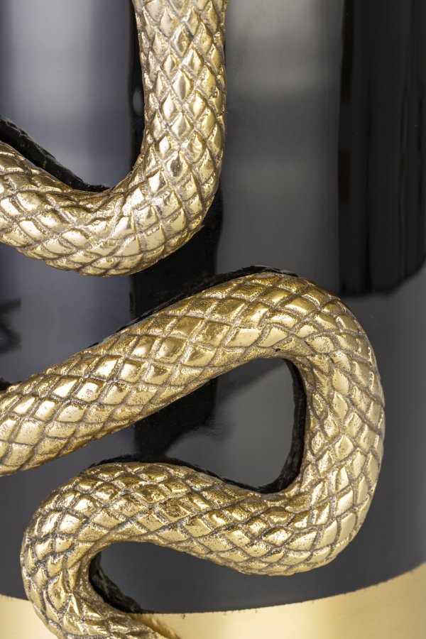 BOLD MONKEY Never Hurt A Snake vase M, rund - guld aluminium og sort emalje (H:26)