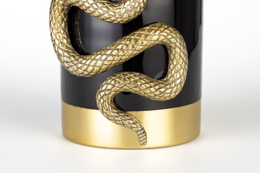 BOLD MONKEY Never Hurt A Snake vase M, rund - guld aluminium og sort emalje (H:26)
