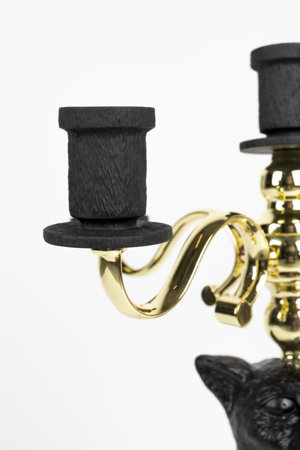 BOLD MONKEY Proudly Crowned Panther lysestage, til 5 lys - guld galvanisering og sort harpiks