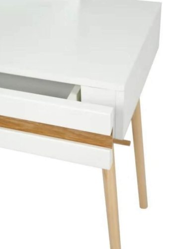 Notch skrivebord - hvid MDF/natur asketr, m. 1 skuffe