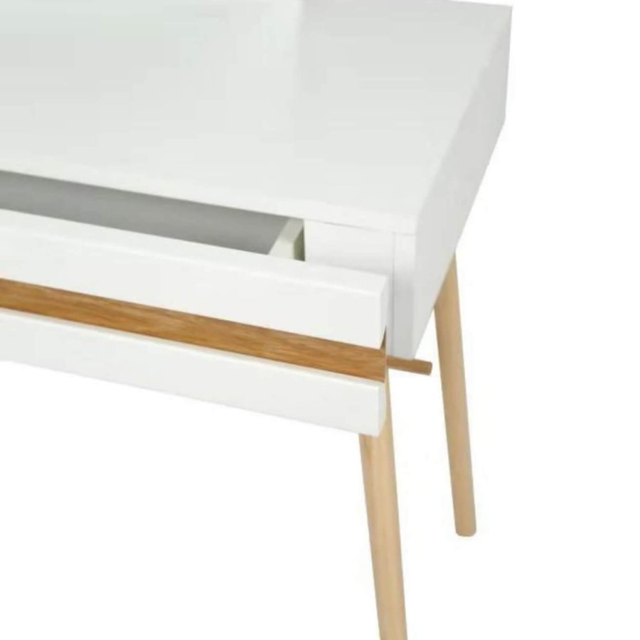 Notch skrivebord - hvid MDF/natur asketr, m. 1 skuffe