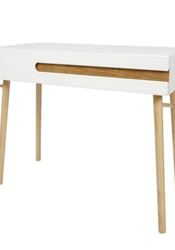 Notch skrivebord - hvid MDF/natur asketr, m. 1 skuffe