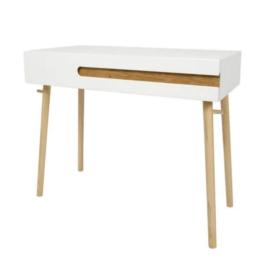 Notch skrivebord - hvid MDF/natur asketr, m. 1 skuffe