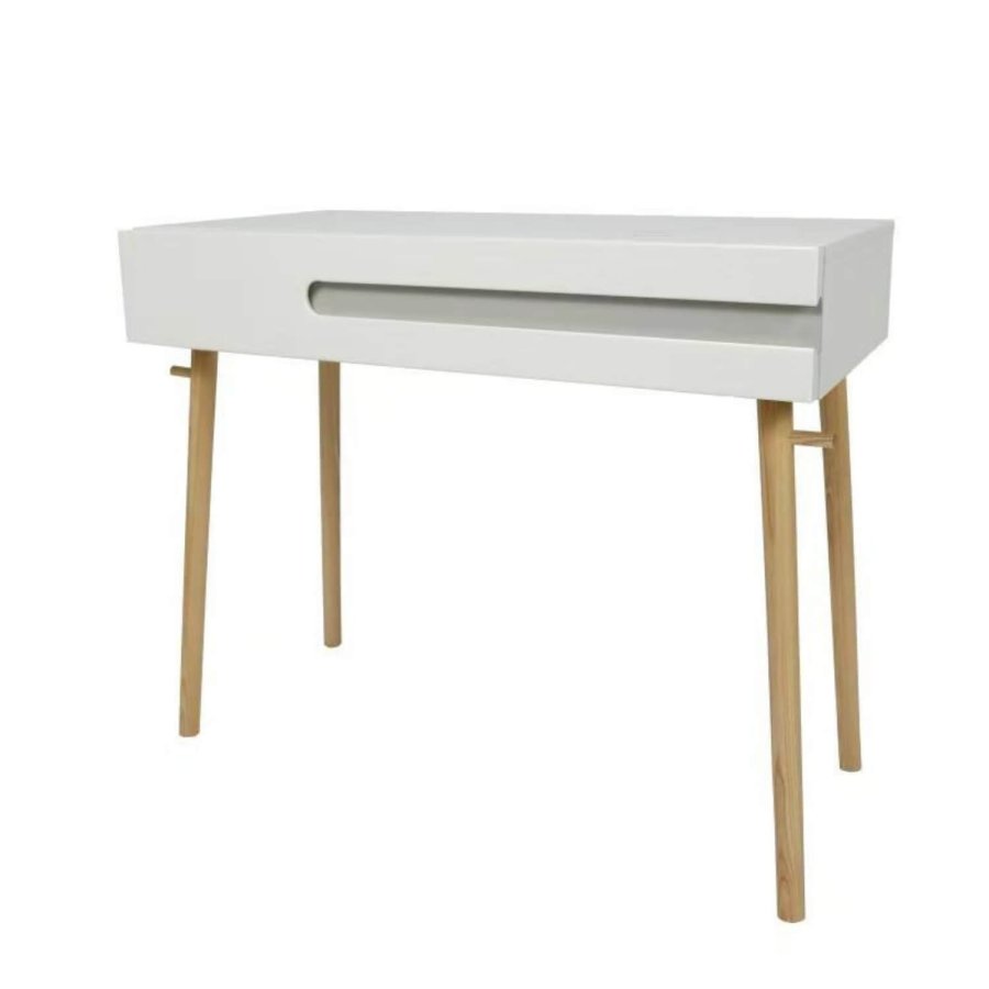 Notch skrivebord - hvid MDF/natur asketr, m. 1 skuffe