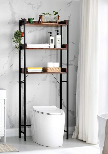 VASAGLE toilethylde, m. 3 hylder - rustik brun spnplade og sort stl