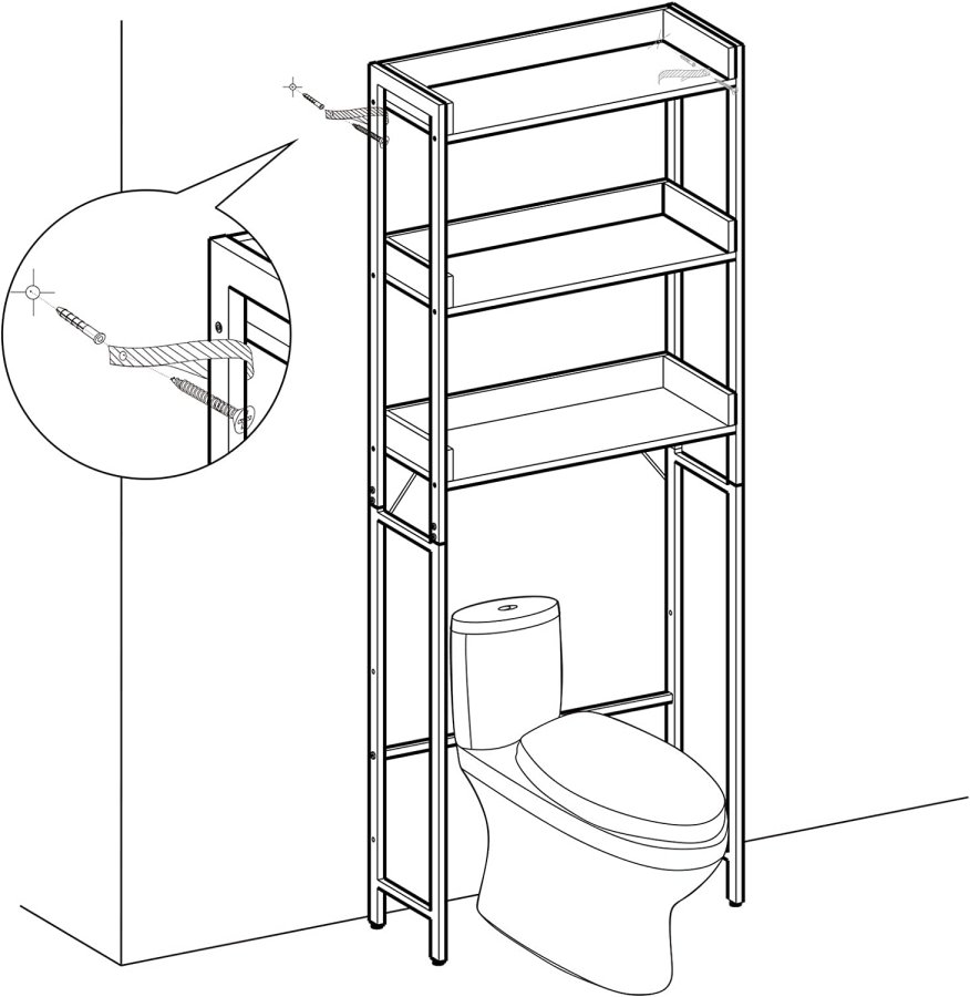 VASAGLE toilethylde, m. 3 hylder - rustik brun spnplade og sort stl