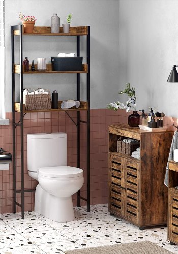 VASAGLE toilethylde, m. 3 hylder - rustik brun spnplade og sort stl