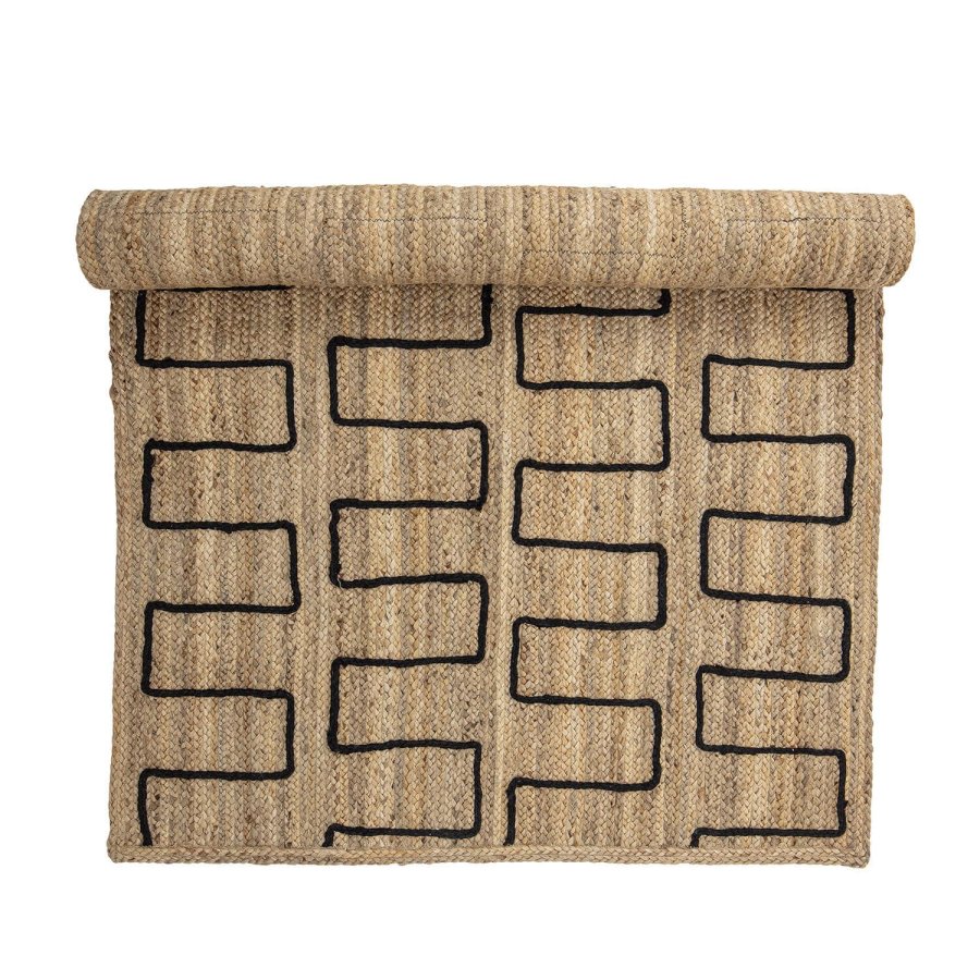 BLOOMINGVILLE Dell gulvtppe, rektangulrt - flettet natur jute m. sorte detaljer (180x120)
