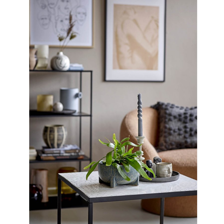 BLOOMINGVILLE Niah sofabord, kvadratisk - hvidt sten/keramik mosaik m. sort jernstel (60x60)