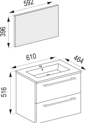 VCM NORDIC Badinos II 60 cm 3-delt vaskeplads, m. spejl, keramik hndvask, 2 skuffer - natur melamin