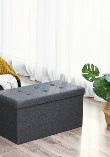 SONGMICS puf, rektangulr, foldbar, m. opbevaringsplads - mrkegr hr (76x38)