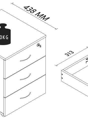 VCM NORDIC Baula L arkivskab, lsbar, m. 3 skuffer og hjul - natur tr