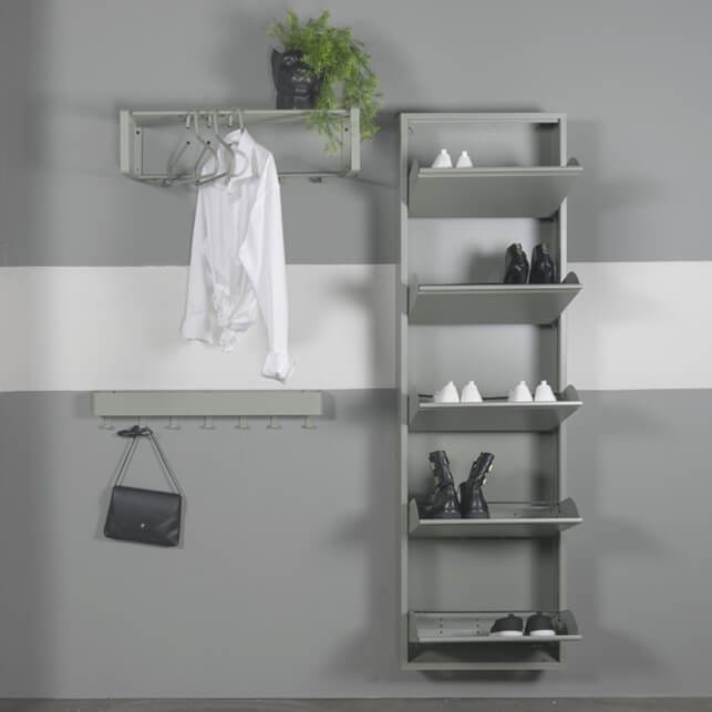 SPINDER DESIGN Billy skoskab, m. 5 lger, rektangulr - stvet grn stl (50x169)