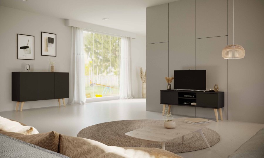 KOCOT RTV Toronto TV-bord, m. 2 lger og 1 hylde - sort bgetr (120x35)