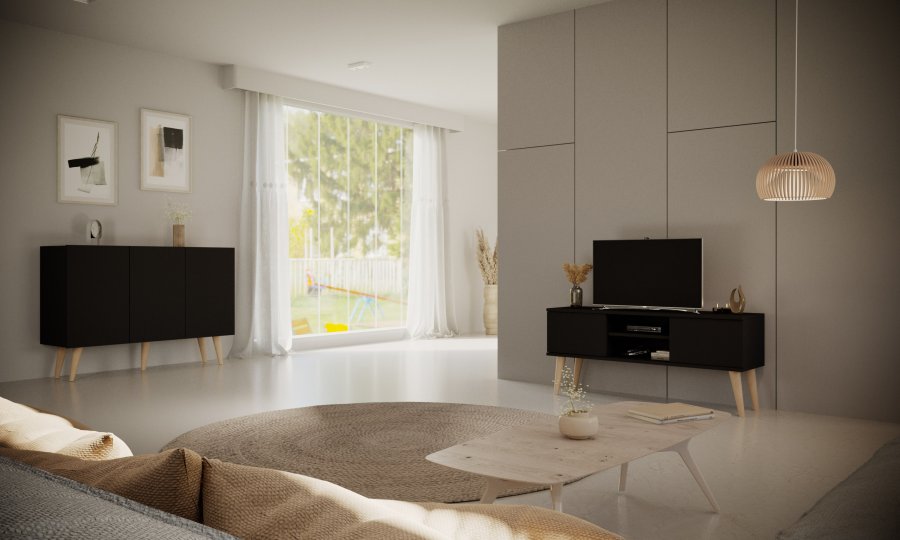 KOCOT Toronto kommode, m. 3 lger og 3 hylder - sort bgetr