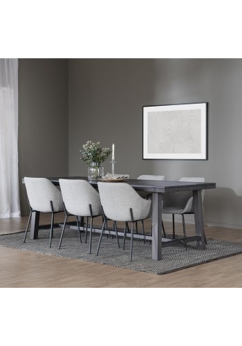 ROWICO Haley spisebordsstol, m. armln - lysegrt stof og sorte metalben