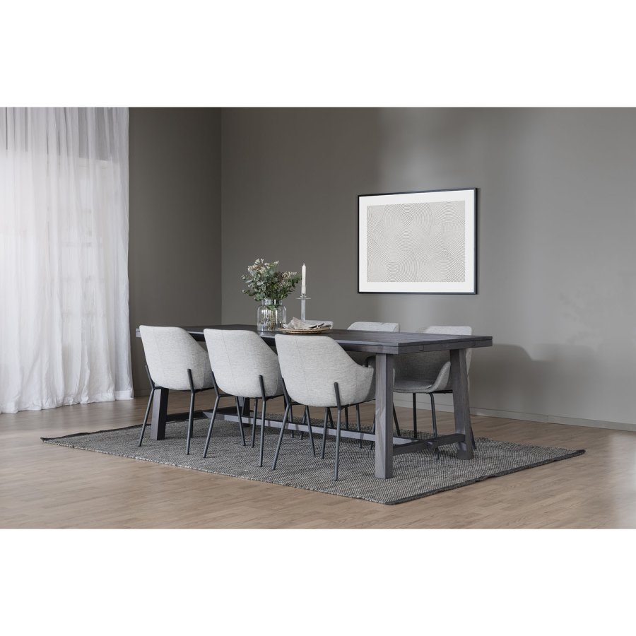 ROWICO Haley spisebordsstol, m. armln - lysegrt stof og sorte metalben