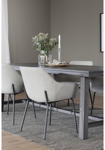 ROWICO Haley spisebordsstol, m. armln - lysegrt stof og sorte metalben