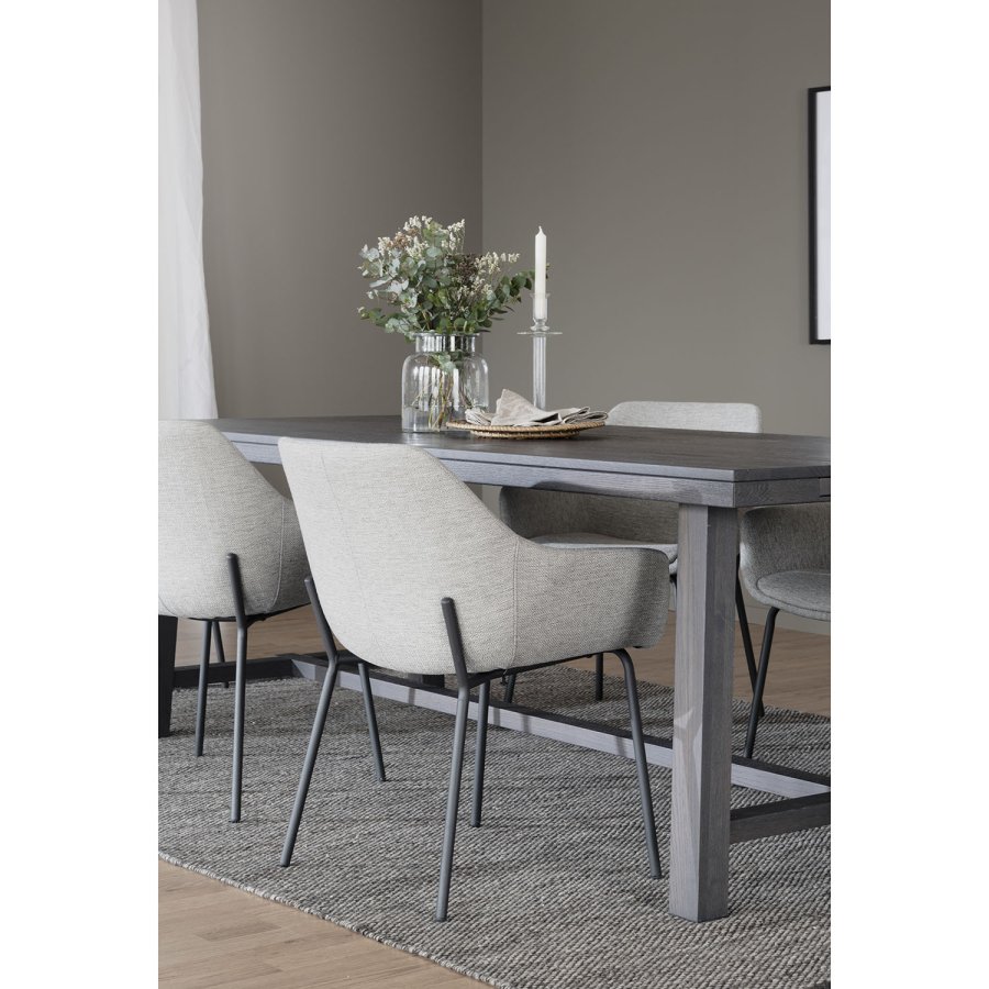 ROWICO Haley spisebordsstol, m. armln - lysegrt stof og sorte metalben