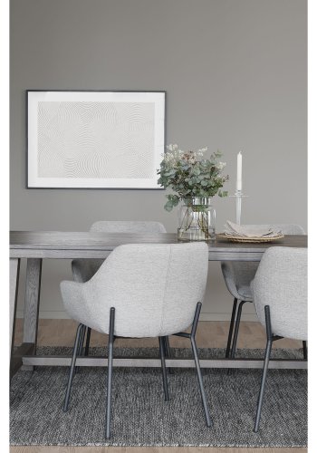 ROWICO Haley spisebordsstol, m. armln - lysegrt stof og sorte metalben