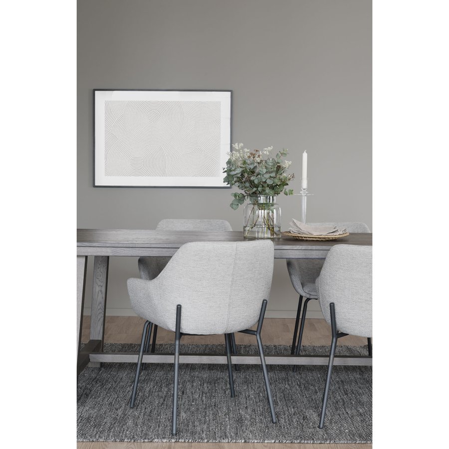 ROWICO Haley spisebordsstol, m. armln - lysegrt stof og sorte metalben