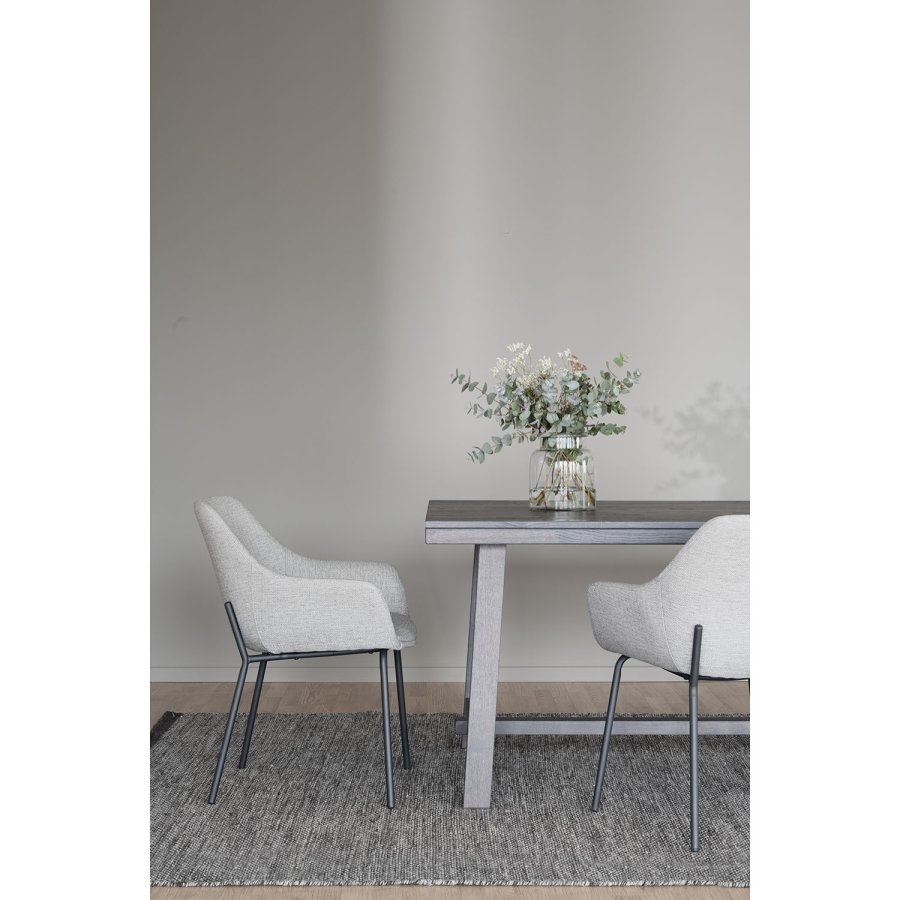 ROWICO Haley spisebordsstol, m. armln - lysegrt stof og sorte metalben