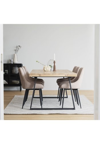 ROWICO Brooklyn rektangulr spisebord, m. udtrk - lakeret egetr m. U-ben i sort metal (220x95)