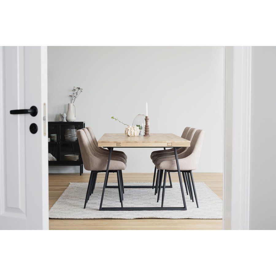 ROWICO Brooklyn rektangulr spisebord, m. udtrk - lakeret egetr m. U-ben i sort metal (220x95)